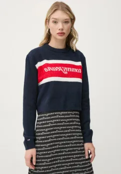 Tommy Jeans pulover din amestec de lana femei, culoarea albastru marin, DW0DW19341 imagine