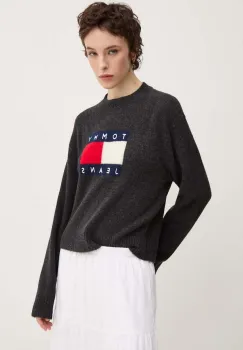 Tommy Jeans pulover din amestec de lana femei, culoarea gri, light, DW0DW18681 imagine