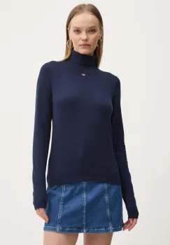 Tommy Jeans pulover femei, culoarea albastru marin, cu guler, DW0DW19686 imagine