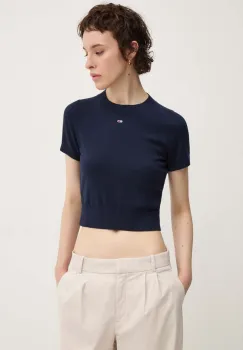 Tommy Jeans pulover femei, culoarea albastru marin, light, cu turtleneck, DW0DW18530 imagine