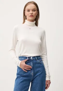 Tommy Jeans pulover femei, culoarea bej, cu guler, DW0DW19686 imagine