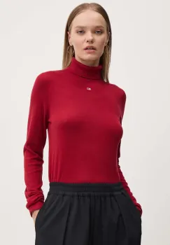 Tommy Jeans pulover femei, culoarea bordo, cu guler, DW0DW19686 imagine