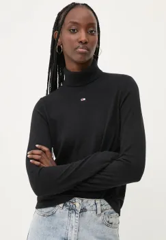 Tommy Jeans pulover femei, culoarea negru, cu guler, DW0DW19686 imagine