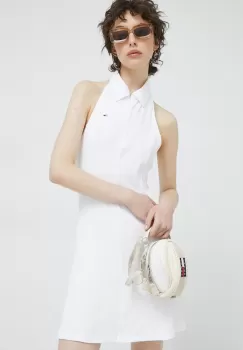 Tommy Jeans rochie culoarea alb, mini, evazati imagine