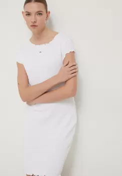 Tommy Jeans rochie culoarea alb, mini, mulata imagine