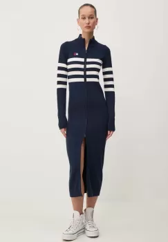 Tommy Jeans rochie culoarea albastru marin, midi, mulata, DW0DW18476 imagine