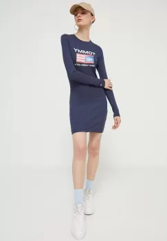Tommy Jeans rochie culoarea albastru marin, mini, mulata imagine