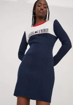 Tommy Jeans rochie culoarea albastru marin, mini, mulata imagine