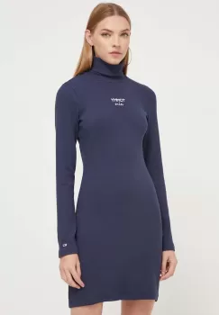 Tommy Jeans rochie culoarea albastru marin, mini, mulata imagine