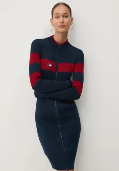 Tommy Jeans rochie culoarea albastru marin, mini, mulata, DW0DW18720 imagine