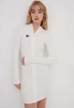 Tommy Jeans rochie culoarea bej, mini, mulata imagine