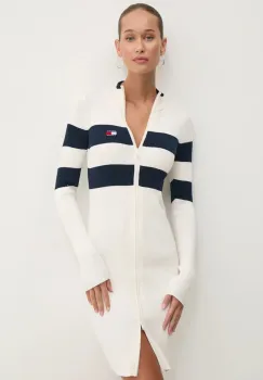 Tommy Jeans rochie culoarea bej, mini, mulata, DW0DW18720 imagine