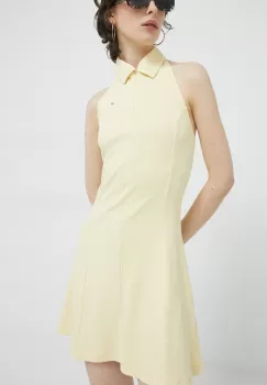 Tommy Jeans rochie culoarea galben, mini, evazati imagine