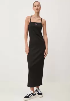 Tommy Jeans rochie culoarea negru, maxi, mulata, DW0DW18579 imagine