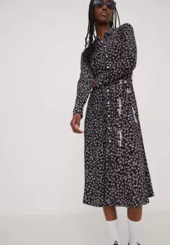 Tommy Jeans rochie culoarea negru, midi, evazati imagine