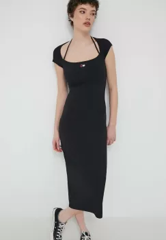 Tommy Jeans rochie culoarea negru, midi, mulata imagine
