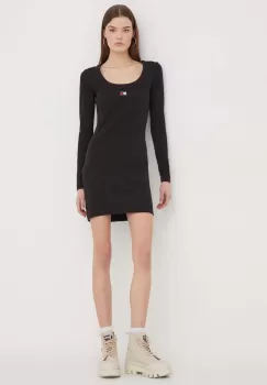 Tommy Jeans rochie culoarea negru, mini, mulata imagine