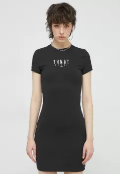 Tommy Jeans rochie culoarea negru, mini, mulata imagine