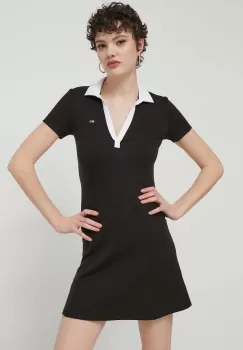 Tommy Jeans rochie culoarea negru, mini, mulata, DW0DW17937 imagine