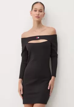 Tommy Jeans rochie culoarea negru, mini, mulata, DW0DW18461 imagine