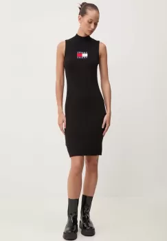 Tommy Jeans rochie culoarea negru, mini, mulata, DW0DW18607 imagine