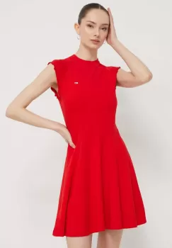 Tommy Jeans rochie culoarea rosu, mini, evazati imagine