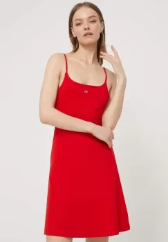 Tommy Jeans rochie culoarea rosu, mini, evazati imagine