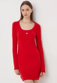 Tommy Jeans rochie culoarea rosu, mini, mulata imagine