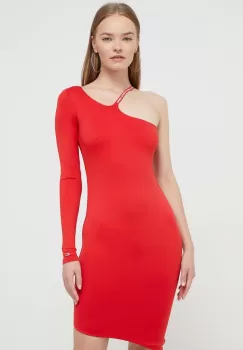 Tommy Jeans rochie culoarea rosu, mini, mulata imagine