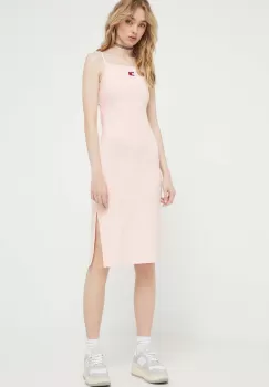 Tommy Jeans rochie culoarea roz, midi, mulata imagine