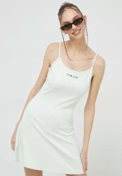 Tommy Jeans rochie culoarea verde, mini, evazati imagine