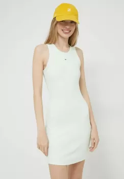 Tommy Jeans rochie culoarea verde, mini, mulata imagine