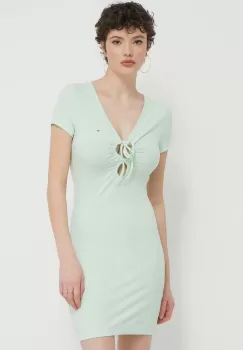 Tommy Jeans rochie culoarea verde, mini, mulata, DW0DW17953 imagine
