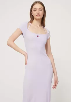 Tommy Jeans rochie culoarea violet, midi, mulata imagine