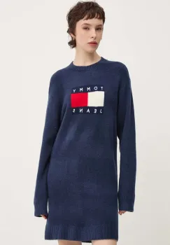 Tommy Jeans rochie din amestec de lana culoarea albastru marin, mini, oversize, DW0DW18719 imagine