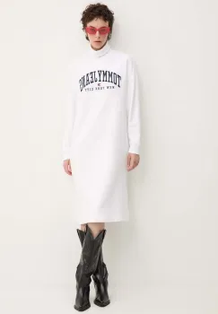 Tommy Jeans rochie din bumbac culoarea alb, mini, oversize, DW0DW19808 imagine