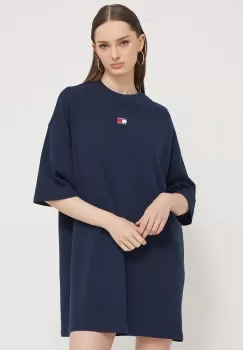 Tommy Jeans rochie din bumbac culoarea albastru marin, mini, oversize imagine