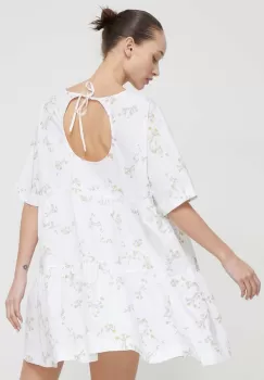 Tommy Jeans rochie din bumbac culoarea bej, mini, evazati imagine