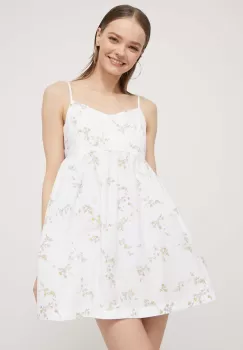 Tommy Jeans rochie din bumbac culoarea bej, mini, evazati imagine