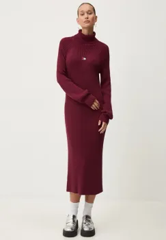 Tommy Jeans rochie din bumbac culoarea bordo, midi, mulata, DW0DW19815 imagine