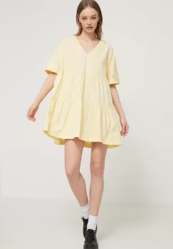 Tommy Jeans rochie din bumbac culoarea galben, mini, evazati imagine