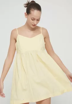 Tommy Jeans rochie din bumbac culoarea galben, mini, evazati imagine