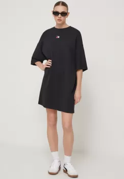 Tommy Jeans rochie din bumbac culoarea negru, mini, oversize imagine