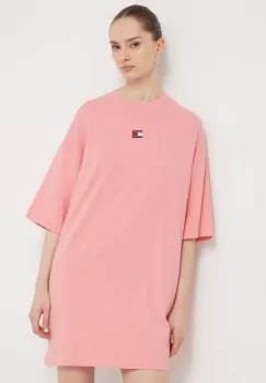 Tommy Jeans rochie din bumbac culoarea roz, mini, oversize imagine