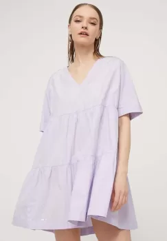 Tommy Jeans rochie din bumbac culoarea violet, mini, evazati imagine