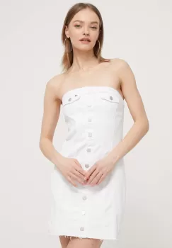 Tommy Jeans rochie jeans culoarea alb, mini, mulata imagine