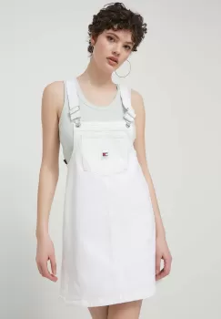 Tommy Jeans rochie jeans culoarea bej, mini, drept, DW0DW17680 imagine