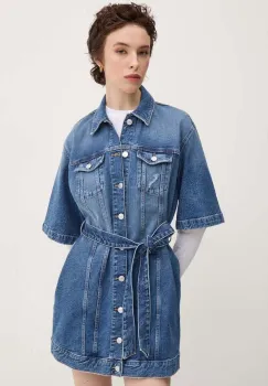 Tommy Jeans rochie jeans mini, evazati, DW0DW19733 imagine