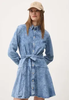 Tommy Jeans rochie jeans mini, evazati, DW0DW19813 imagine