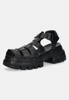 Tommy Jeans sandale de piele FISHERMAN SANDAL femei, culoarea negru, cu platforma, EN0EN02751 imagine